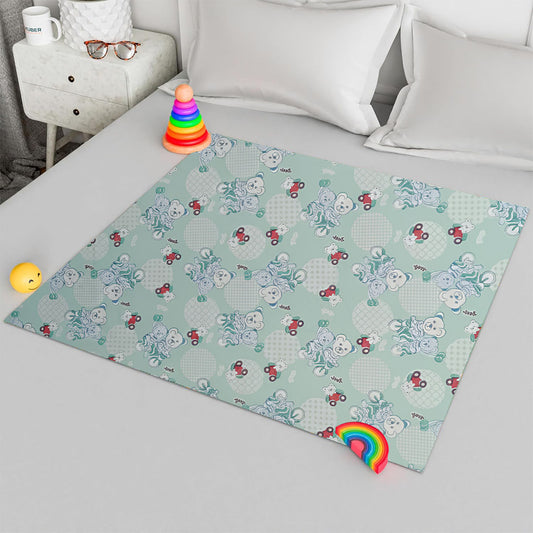 RYKA Printed Waterproof Baby Crib Bedsheet  | PVC Urine Proof Mattress Protector | Plastic Sheet for Newborn & Toddler | Green Bear (Pack of 1)