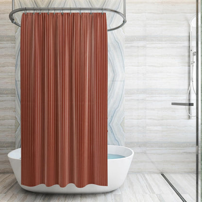 RYKA PVC Plain Striped Shower Curtain | Waterproof Fabric Bathroom Curtain with 8 Hooks | Modern Plain Stripe Design | Brown (Pack of 1)