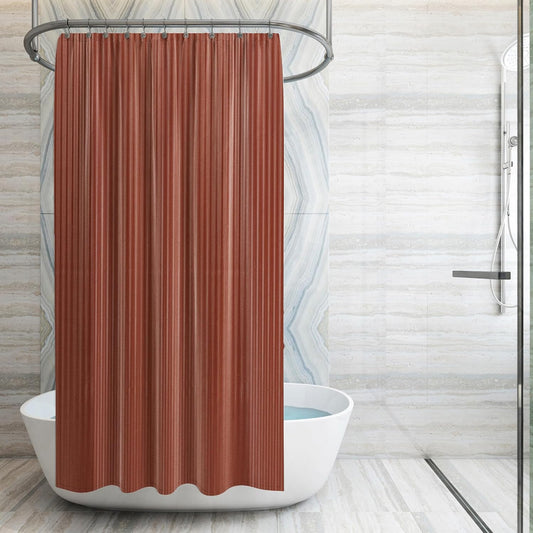 RYKA PVC Plain Striped Shower Curtain | Waterproof Fabric Bathroom Curtain with 8 Hooks | Modern Plain Stripe Design | Brown (Pack of 1)
