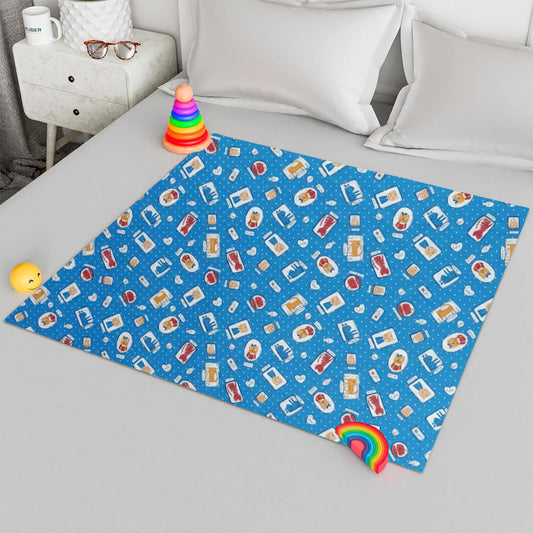 RYKA Printed Waterproof Baby Crib Bedsheet  | PVC Urine Proof Mattress Protector | Plastic Sheet for Newborn & Toddler | Blue Kitty (Pack of 1)