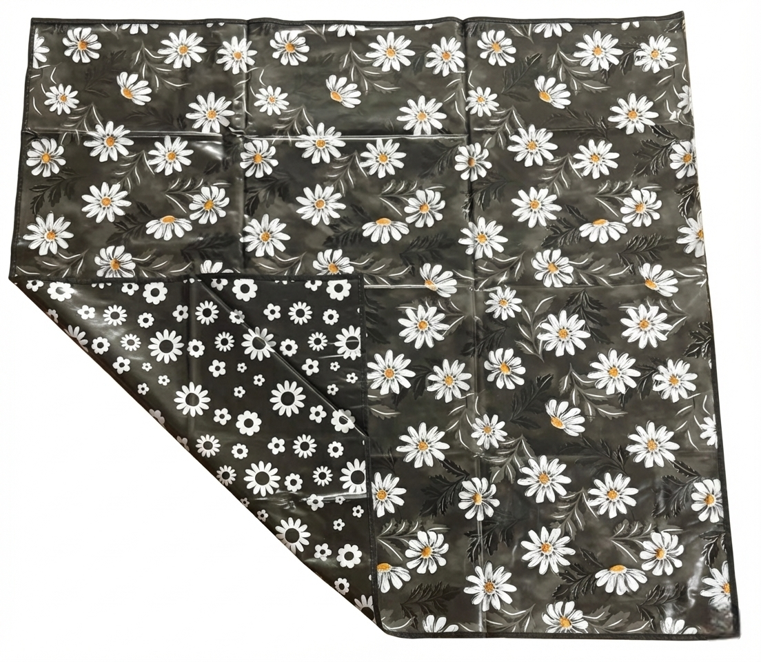 RYKA Reversible Food Mat Bed Server|Floral Design Printed | Water Proof PVC Material | Bedsheet Protector |Size 36 x 36 | Black & Grey (Pack Of 1)