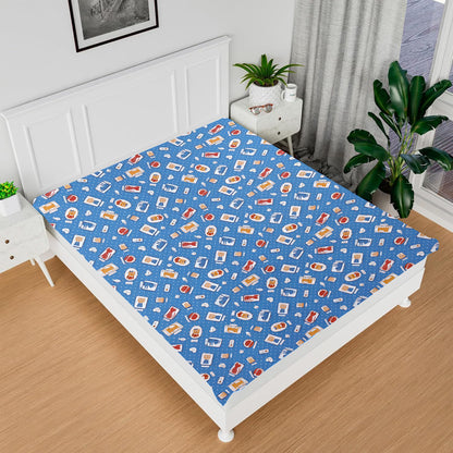 RYKA Printed Waterproof Baby Crib Bedsheet  | PVC Urine Proof Mattress Protector | Plastic Sheet for Newborn & Toddler | Blue Kitty (Pack of 1)