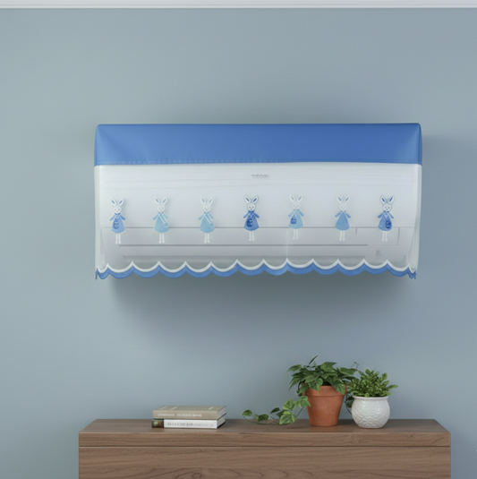 RYKA Premium Work Indoor AC Dust Protection Cover | Designer Summer Ac Cover | 1.5 Ton Blue Bunny (29 x 15.5 x 7.5 inches )