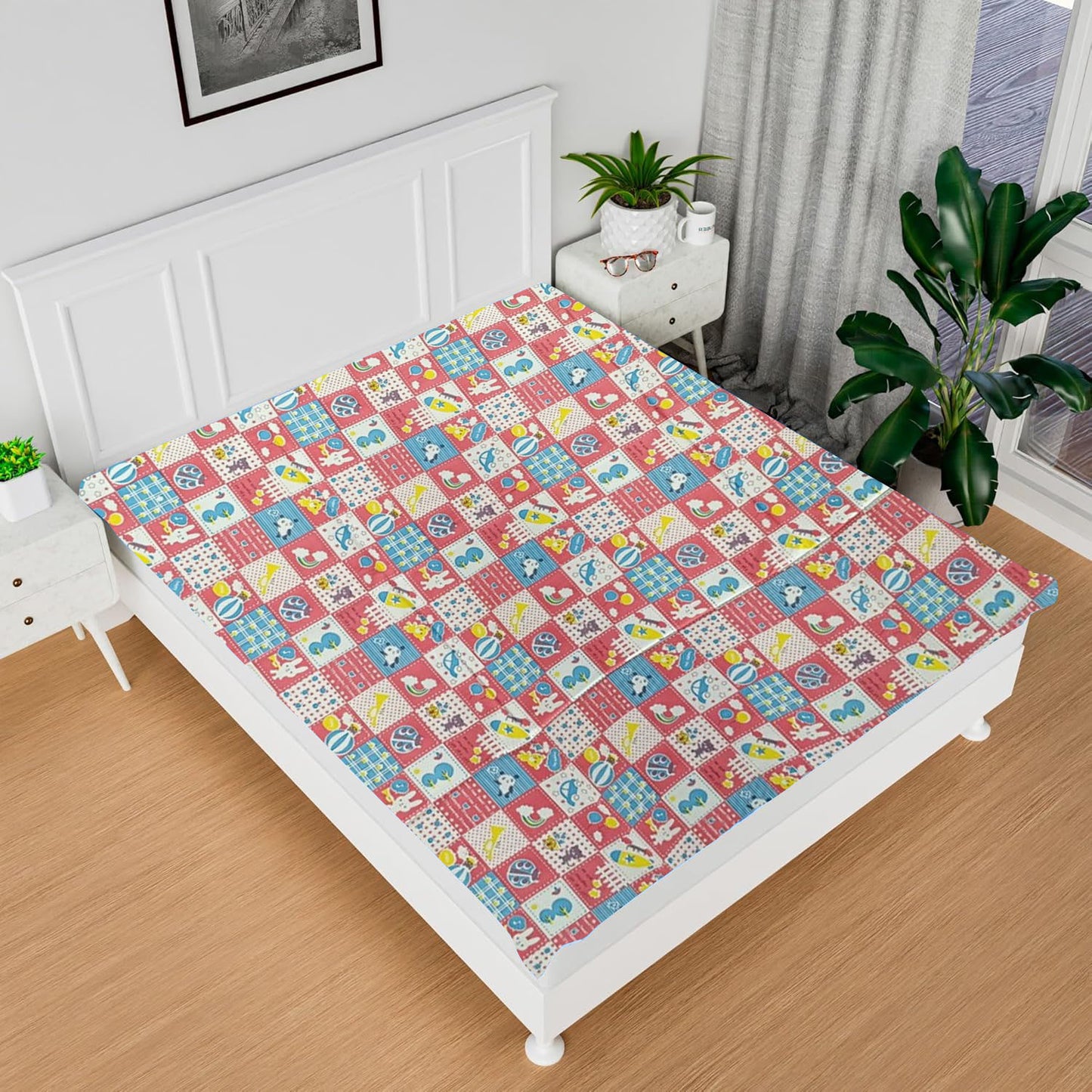 RYKA Printed Waterproof Baby Crib Bedsheet  | PVC Urine Proof Mattress Protector | Plastic Sheet for Newborn & Toddler | Pink Circus (Pack of 1)