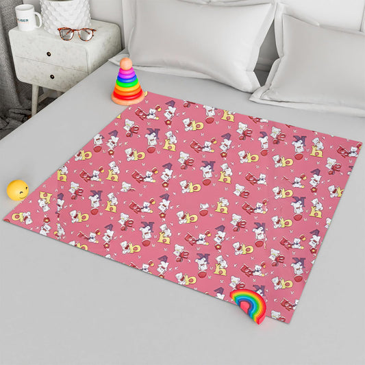RYKA Printed Waterproof Baby Crib Bedsheet  | PVC Urine Proof Mattress Protector | Plastic Sheet for Newborn & Toddler | Pink Alphabet (Pack of 1)