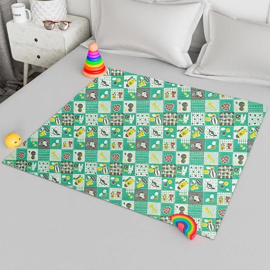 RYKA Printed Waterproof Baby Crib Bedsheet  | PVC Urine Proof Mattress Protector | Plastic Sheet for Newborn & Toddler | Green Circus (Pack of 1)