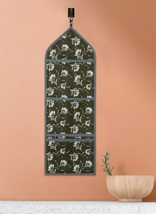 Wall Hanging Storage Organizer with 3 Pockets | Multipurpose Wall Hanging for Storage | PVC Wall Storage Bag for Bedroom, Bathroom, Kitchen & Kids Room | Floral Printed (Pack of 1)