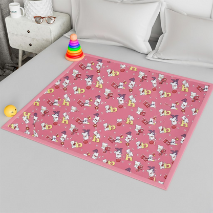 RYKA Printed Waterproof Baby Crib Bedsheet  | PVC Urine Proof Mattress Protector | Plastic Sheet for Newborn & Toddler | Pink Alphabet (Pack of 1)