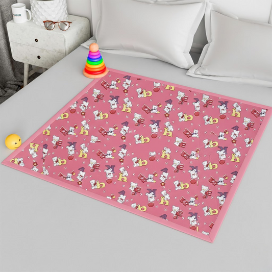 RYKA Printed Waterproof Baby Crib Bedsheet  | PVC Urine Proof Mattress Protector | Plastic Sheet for Newborn & Toddler | Pink Alphabet (Pack of 1)