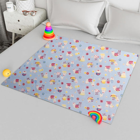 RYKA Printed Waterproof Baby Crib Bedsheet  | PVC Urine Proof Mattress Protector | Plastic Sheet for Newborn & Toddler | Blue Teddy (Pack of 1)