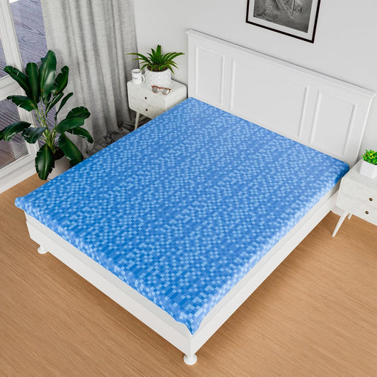 RYKA Double Bed Mattress Protector | Leak Proof Mattress Cover for Bed | Bedsheets Waterproof Cover | 80x80 Inch | Check Design | Blue (Pack of 1)