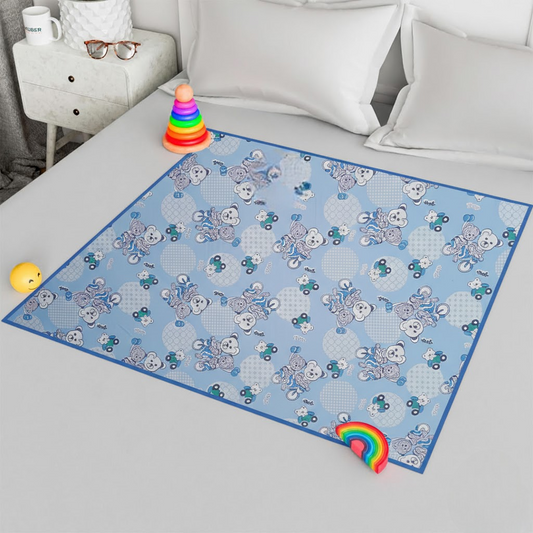 RYKA Printed Waterproof Baby Crib Bedsheet  | PVC Urine Proof Mattress Protector | Plastic Sheet for Newborn & Toddler | Blue Bear (Pack of 1)