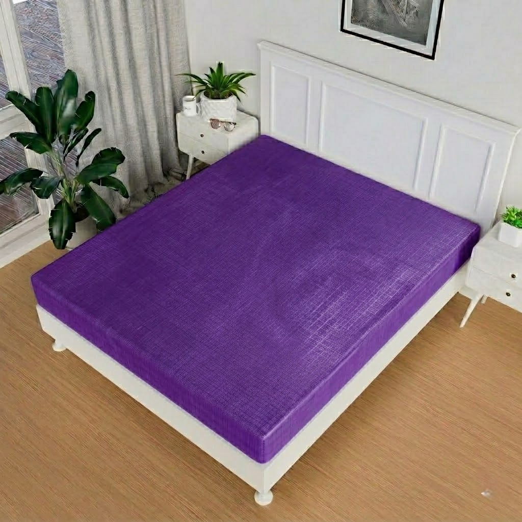 RYKA Double Bed Mattress Protector | Leak Proof Mattress Cover for Bed | Bedsheets Waterproof Cover | 80x80 Inch | Plain Design | Purple (Pack of 1)