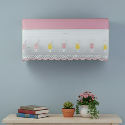 RYKA Premium Work Indoor AC Dust Protection Cover | Designer Summer Ac Cover | 1.5 Ton Pink Bunny (29 x 15.5 x 7.5 inches)