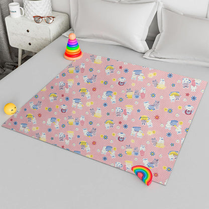 RYKA Printed Waterproof Baby Crib Bedsheet  | PVC Urine Proof Mattress Protector | Plastic Sheet for Newborn & Toddler | Pink Teddy (Pack of 1)
