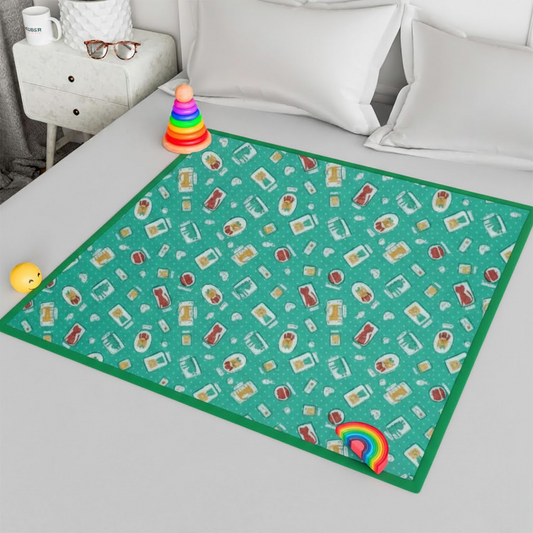 RYKA Printed Waterproof Baby Crib Bedsheet  | PVC Urine Proof Mattress Protector | Plastic Sheet for Newborn & Toddler | Green Kitty (Pack of 1)