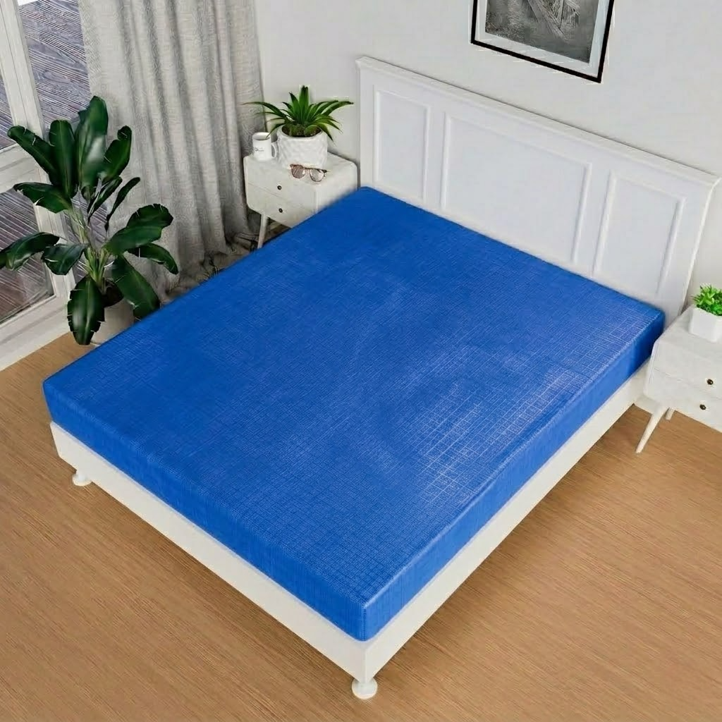 RYKA Double Bed Mattress Protector | Leak Proof Mattress Cover for Bed | Bedsheets Waterproof Cover | 80x80 Inch | Plain Design | Blue (Pack of 1)