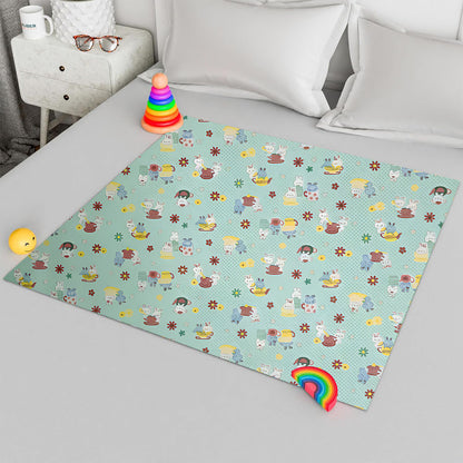 RYKA Printed Waterproof Baby Crib Bedsheet  | PVC Urine Proof Mattress Protector | Plastic Sheet for Newborn & Toddler | Green Teddy (Pack of 1)