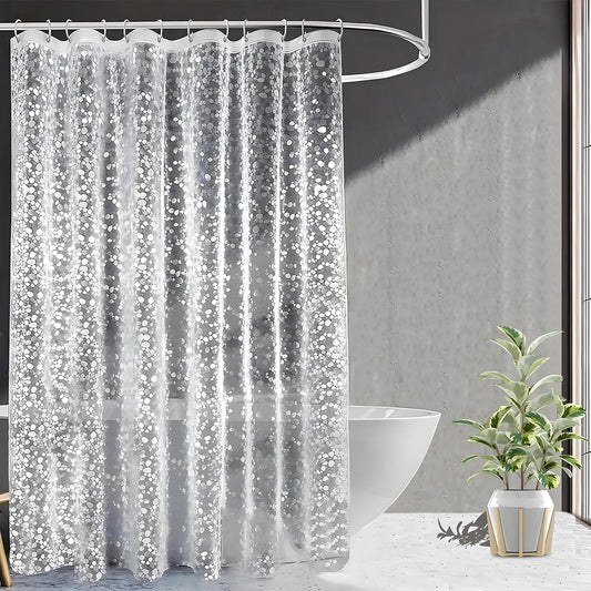 RYKA PVC Plain Diamond Shower Curtain | Waterproof Fabric Bathroom Curtain with 8 Hooks | Modern Plain Stone Design | Transprent (Pack of 1)