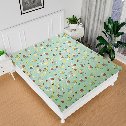 RYKA Printed Waterproof Baby Crib Bedsheet  | PVC Urine Proof Mattress Protector | Plastic Sheet for Newborn & Toddler | Green Teddy (Pack of 1)