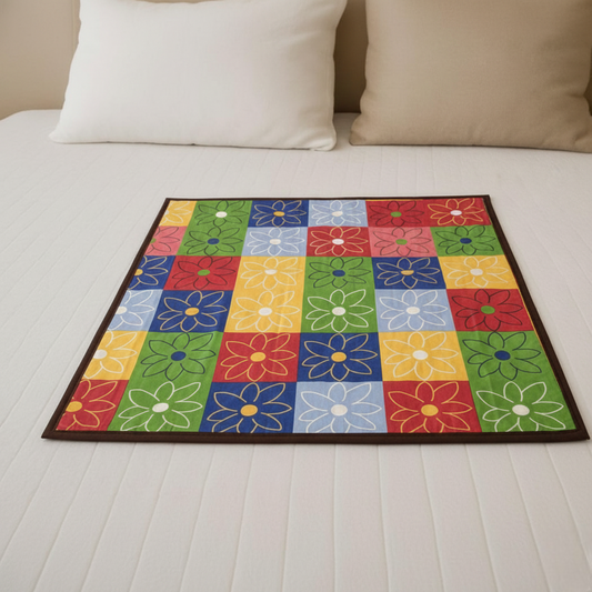 RYKA Reversible Food Mat Bed Server|Floral Design Printed | Water Proof PVC Material | Bedsheet Protector |Size 36 x 36 | Rangoli & Grey Biscuit (Pack Of 1)