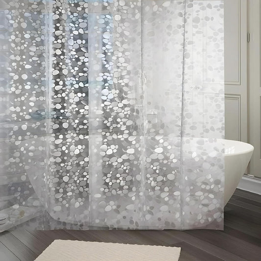 RYKA PVC Plain Diamond Shower Curtain | Waterproof Fabric Bathroom Curtain with 8 Hooks | Modern Plain Stone Design | Transprent (Pack of 1)