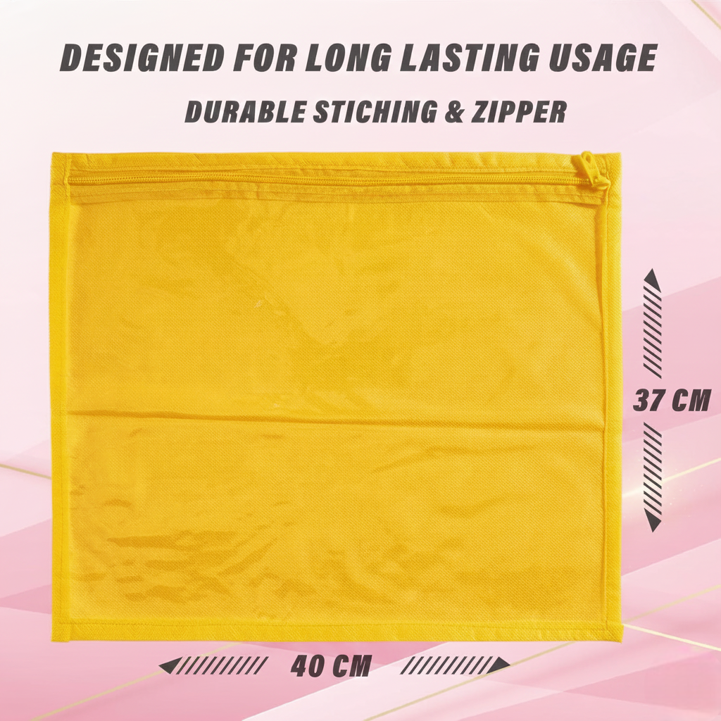RYKA Non-Woven Single Saree Bags Golden Colour | Transparent Saree Covers With Zip | Saree Covers For Storage, Wardrobe Organiser | Size-36x42x2CM | Yellow (Pack of 6)