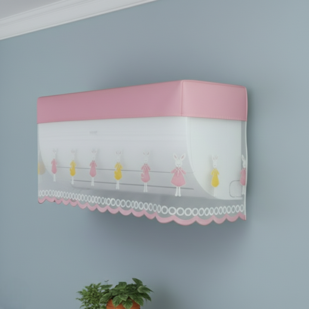 RYKA Premium Work Indoor AC Dust Protection Cover | Designer Summer Ac Cover | 1.5 Ton Pink Bunny (29 x 15.5 x 7.5 inches)