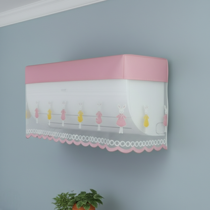 RYKA Premium Work Indoor AC Dust Protection Cover | Designer Summer Ac Cover | 1.5 Ton Pink Bunny (29 x 15.5 x 7.5 inches)