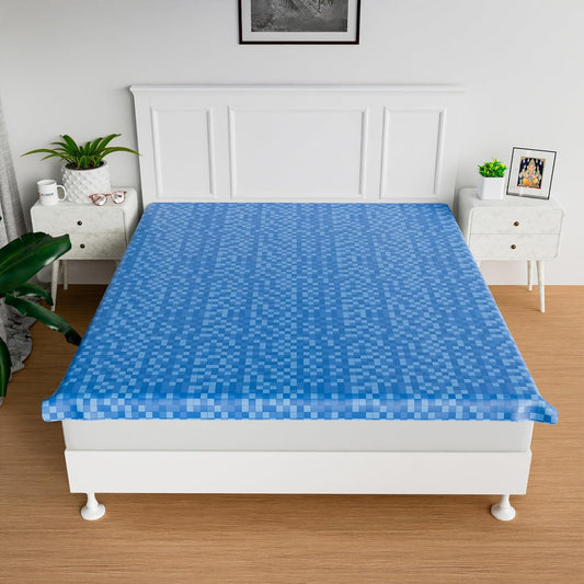 RYKA Double Bed Mattress Protector | Leak Proof Mattress Cover for Bed | Bedsheets Waterproof Cover | 80x80 Inch | Check Design | Blue (Pack of 1)
