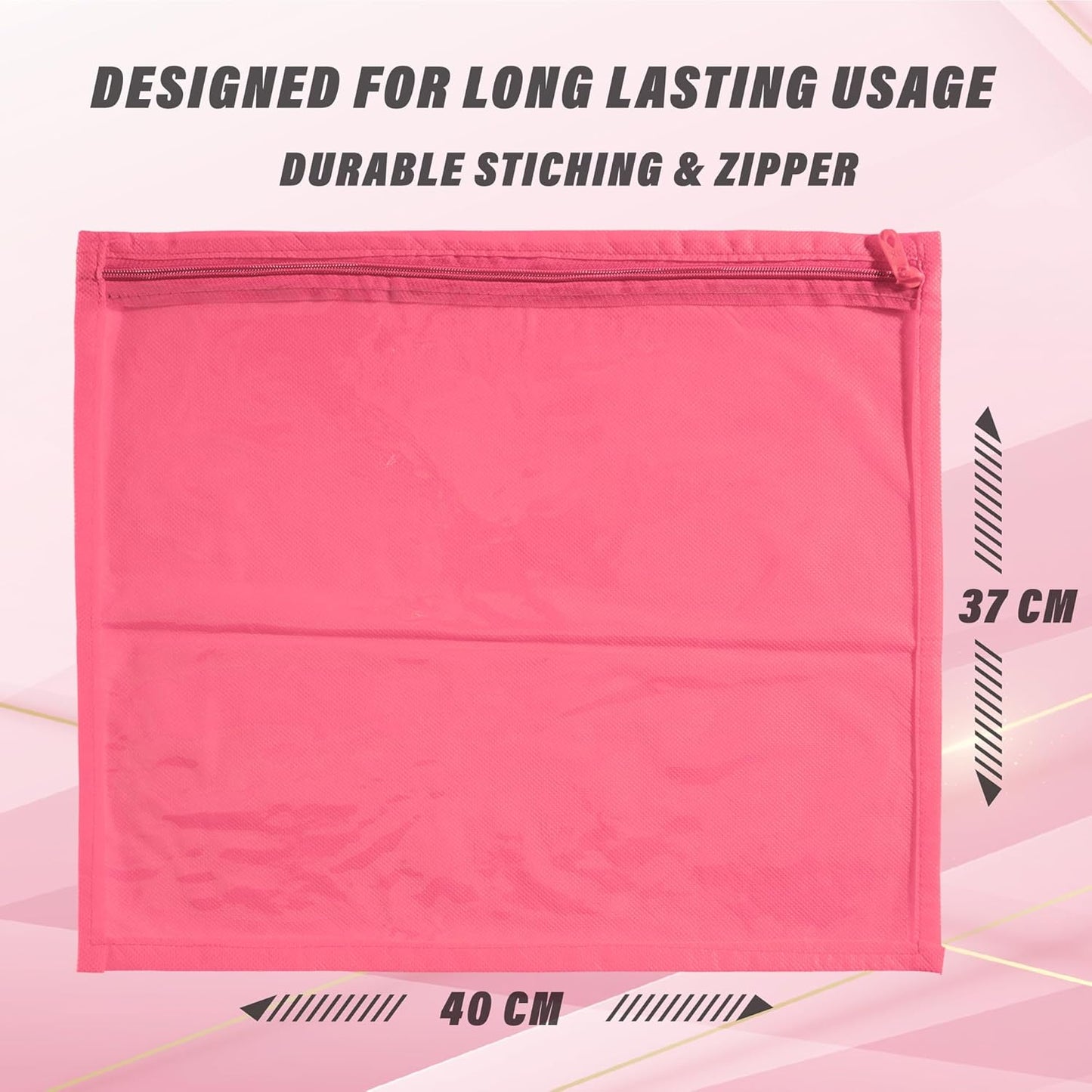 RYKA Non-Woven Single Saree Bags Golden Colour | Transparent Saree Covers With Zip | Saree Covers For Storage, Wardrobe Organiser | Size-36x42x2CM | Pink (Pack of 12)