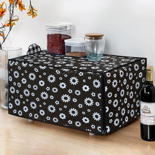 RYKA Oven Cover | Non-Woven Microwave Oven Cover with Elegent Design | Oven Cover for Kitchen Decor | Floral Printed Oven Cover | Black (Pack of 1)