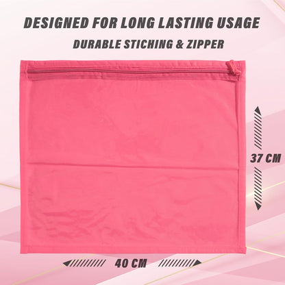 RYKA Non-Woven Single Saree Bags Golden Colour | Transparent Saree Covers With Zip | Saree Covers For Storage, Wardrobe Organiser | Size-36x42x2CM | Pink (Pack of 6)