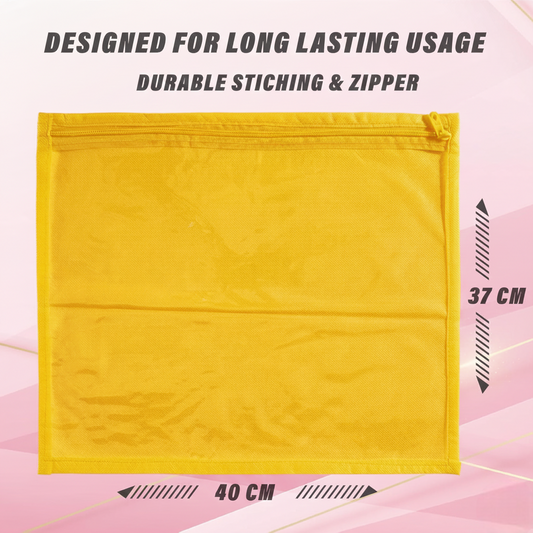 RYKA Non-Woven Single Saree Bags Golden Colour | Transparent Saree Covers With Zip | Saree Covers For Storage, Wardrobe Organiser | Size-36x42x2CM | Yellow (Pack of 12)