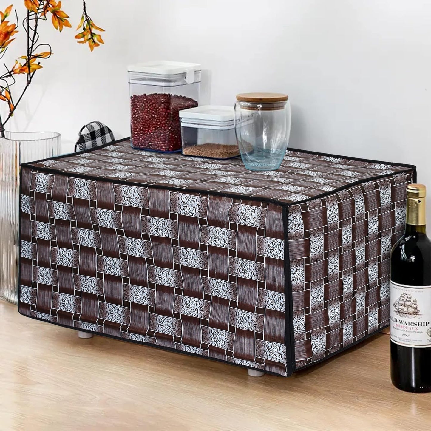 RYKA Oven Cover | Non-Woven Microwave Oven Cover with Elegent Design | Oven Cover for Kitchen Decor | Biscuit Printed Oven Cover | Grey Biscuit Brown (Pack of 1)