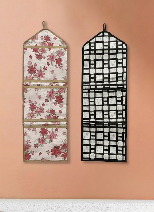 Wall Hanging Storage Organizer with 3 Pockets | Multipurpose Wall Hanging for Storage | PVC Wall Storage Bag for Bedroom, Bathroom, Kitchen & Kids Room | Combo Multi Printed (Pack of 2)
