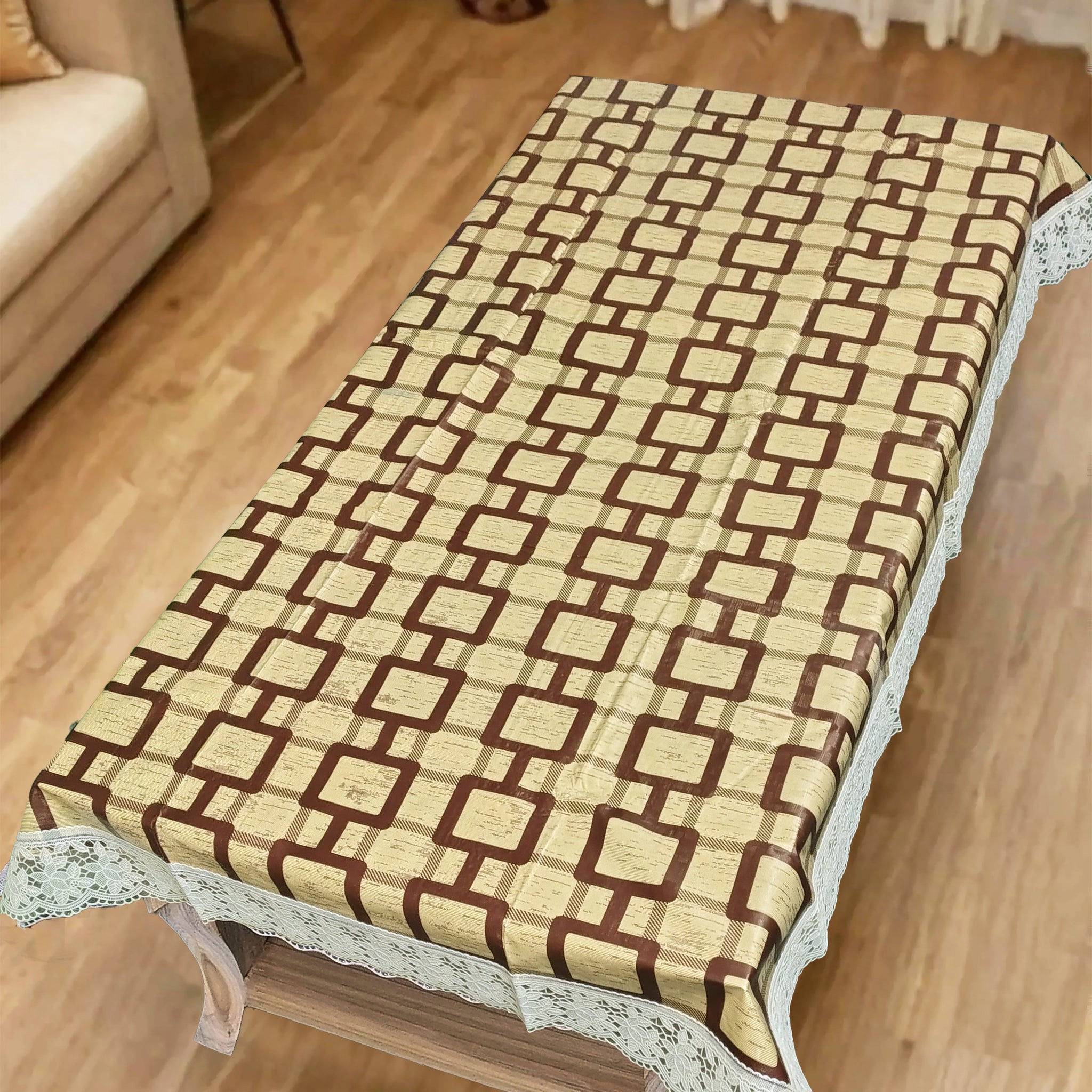 Yellow Checkered  Print Center Table Cloth| Waterproof PVC 4 Seater Center Table Cover for Home Décor| High Thickness, Waterproof & Anti Slip Center Table Cover (Size 40x60, Rectangular, Pack of 1)