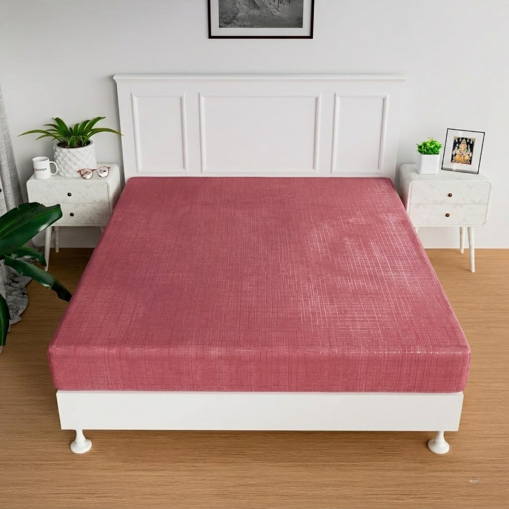 RYKA Double Bed Mattress Protector | Leak Proof Mattress Cover for Bed | Bedsheets Waterproof Cover | 80x80 Inch | Plain Design | Maroon (Pack of 1)