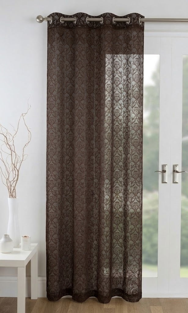 RYKA Cotton Net Sheer Door Curtain | Jall Patten Printed | Sunlight Filtering Linen Texture | Eyelet Hanging (7FT) | Jall Brown (Pack of 1)