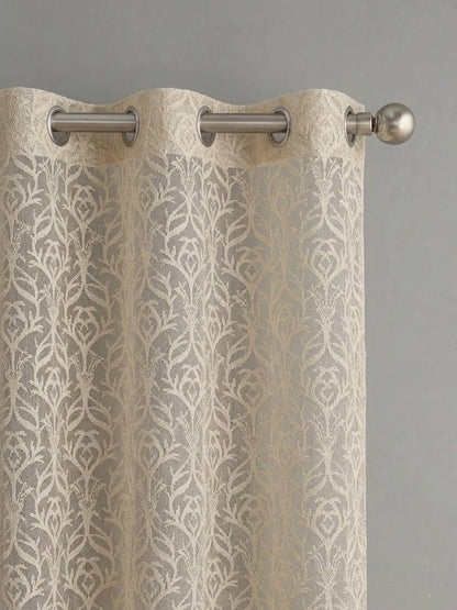RYKA Cotton Net Sheer Door Curtain | Jall Patten Printed | Sunlight Filtering Linen Texture | Eyelet Hanging (7FT) | Jall Cream (Pack of 1)