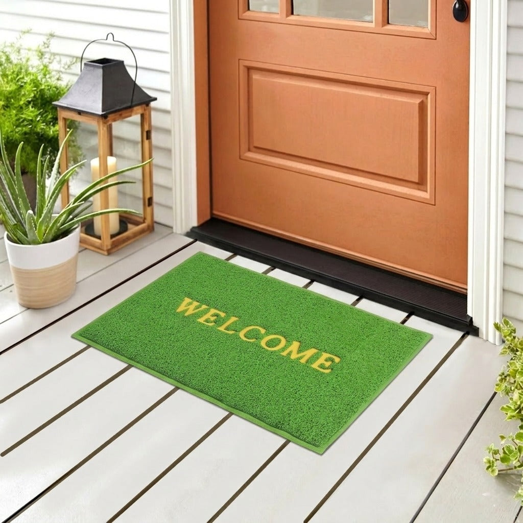 RYKA Indoor Outdoor Anti-Slip Welcome Rubber Door Rectangular Mat | Welcome Mat | 38X58 (Green)