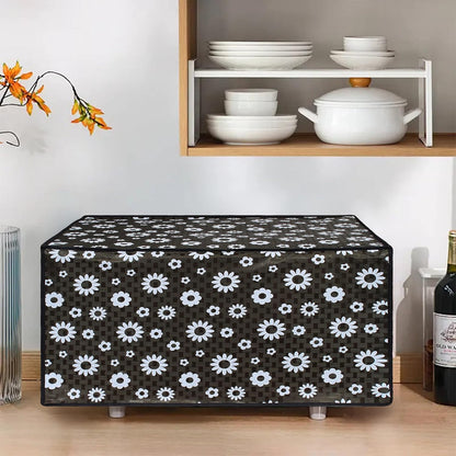 RYKA Oven Cover | Non-Woven Microwave Oven Cover with Elegent Design | Oven Cover for Kitchen Decor | Floral Printed Oven Cover | Black (Pack of 1)
