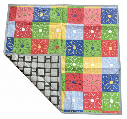 RYKA Reversible Food Mat Bed Server|Floral Design Printed | Water Proof PVC Material | Bedsheet Protector |Size 36 x 36 | Rangoli & Grey Biscuit (Pack Of 1)