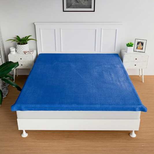 RYKA Double Bed Mattress Protector | Leak Proof Mattress Cover for Bed | Bedsheets Waterproof Cover | 80x80 Inch | Plain Design | Blue (Pack of 1)
