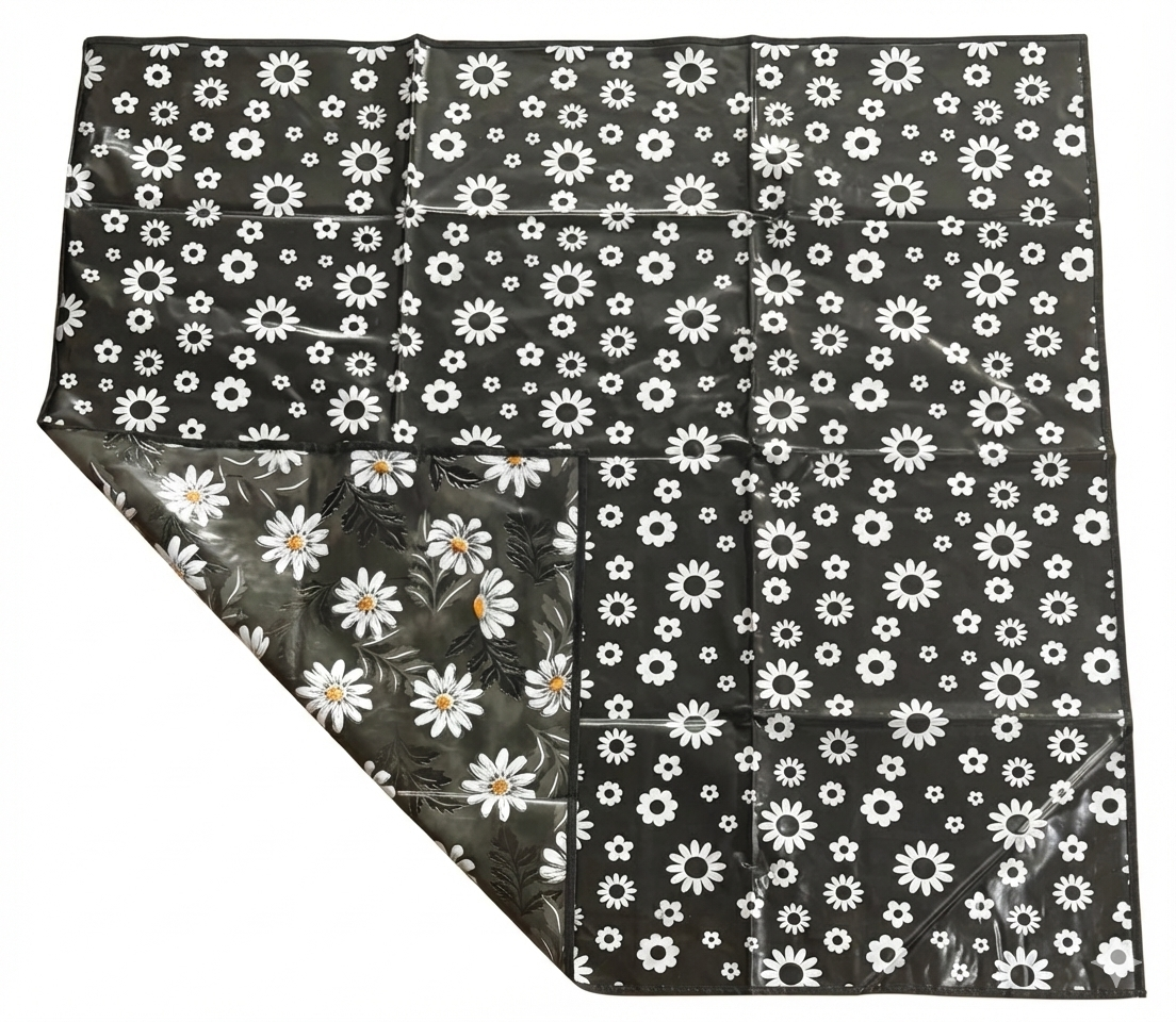 RYKA Reversible Food Mat Bed Server|Floral Design Printed | Water Proof PVC Material | Bedsheet Protector |Size 36 x 36 | Black & Grey (Pack Of 1)