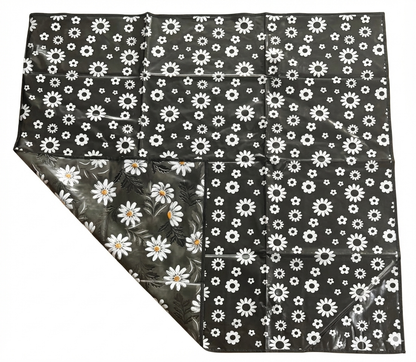 RYKA Reversible Food Mat Bed Server|Floral Design Printed | Water Proof PVC Material | Bedsheet Protector |Size 36 x 36 | Black & Grey (Pack Of 1)