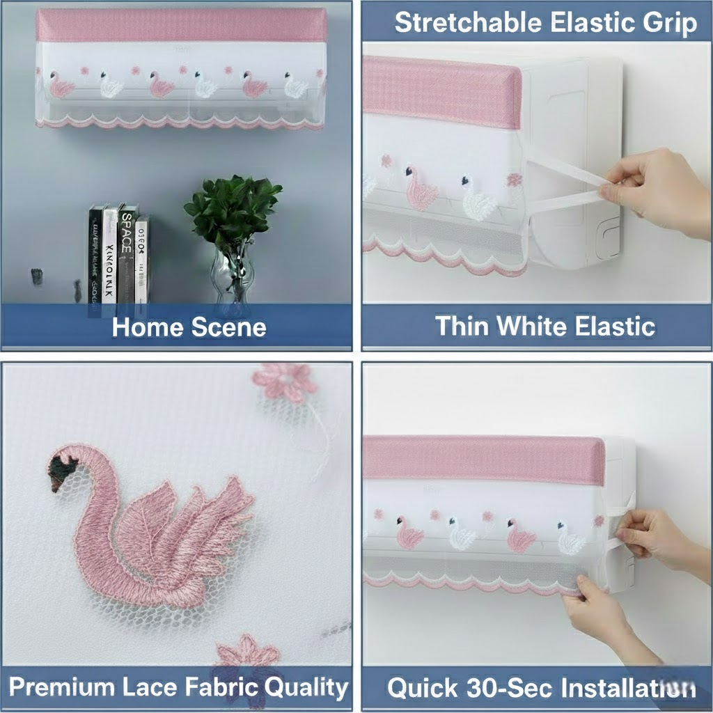 RYKA Premium Work Indoor AC Dust Protection Cover | Designer Summer Ac Cover | 1.5 Ton Pink Duck (29 x 15.5 x 7.5 inches)