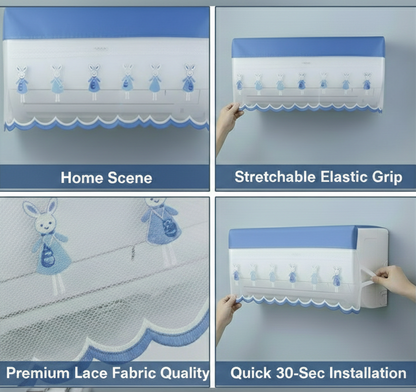 RYKA Premium Work Indoor AC Dust Protection Cover | Designer Summer Ac Cover | 1.5 Ton Blue Bunny (29 x 15.5 x 7.5 inches )