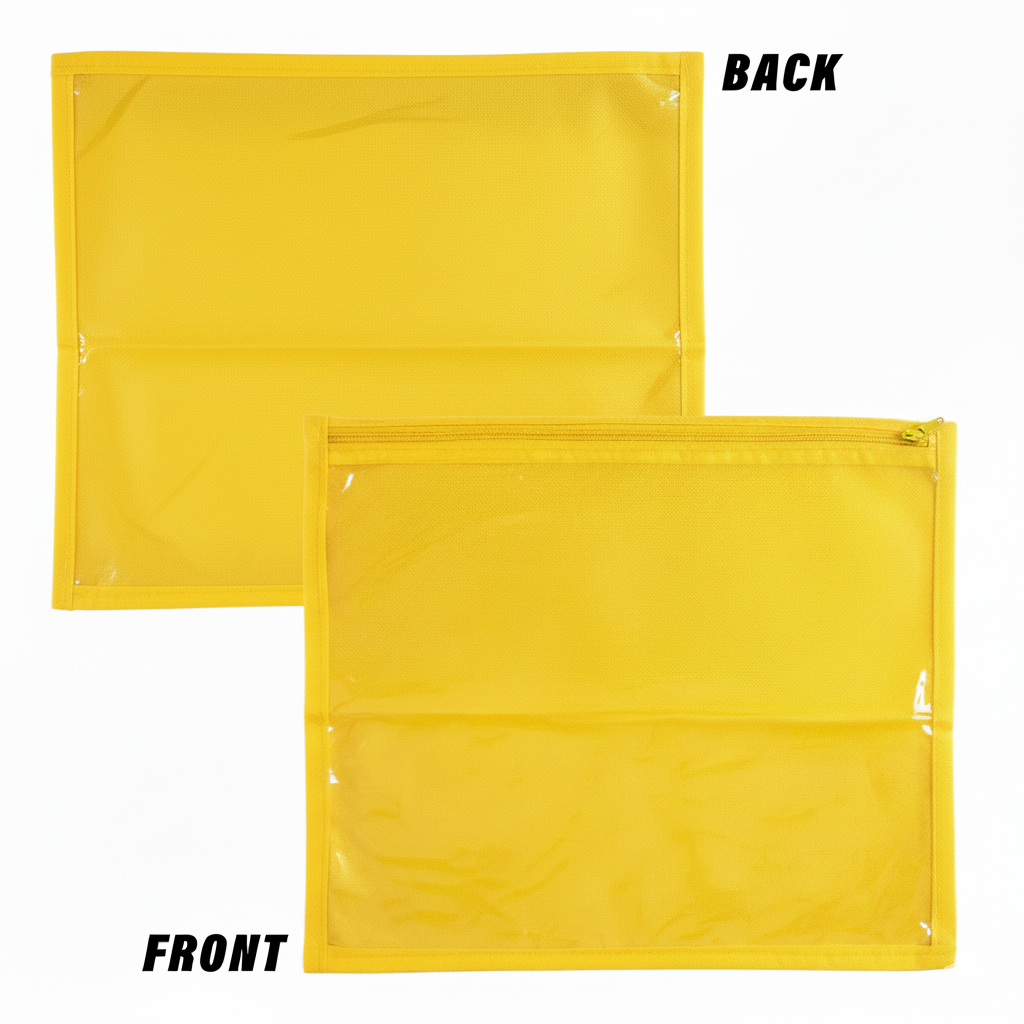 RYKA Non-Woven Single Saree Bags Golden Colour | Transparent Saree Covers With Zip | Saree Covers For Storage, Wardrobe Organiser | Size-36x42x2CM | Yellow (Pack of 6)