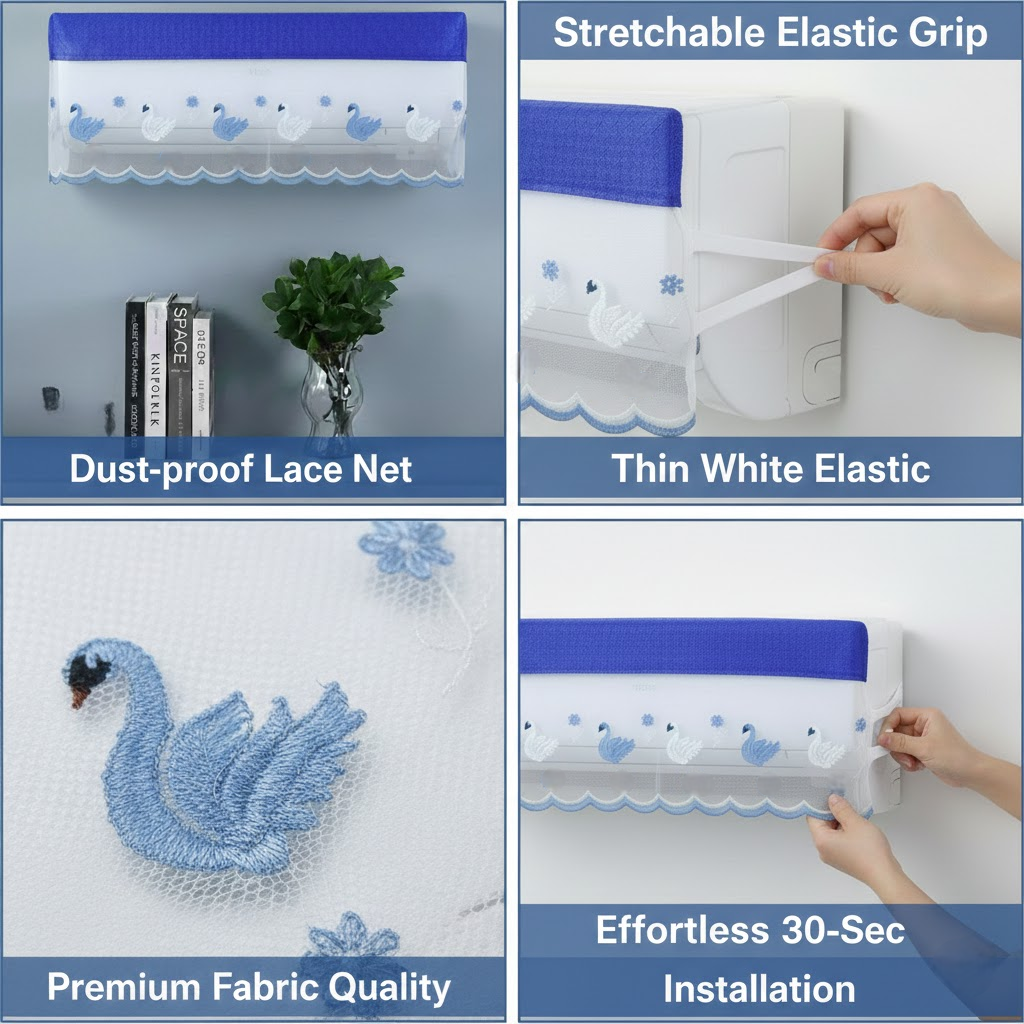 RYKA Premium Work Indoor AC Dust Protection Cover | Designer Summer Ac Cover | 1.5 Ton Blue Duck (29 x 15.5 x 7.5 inches )